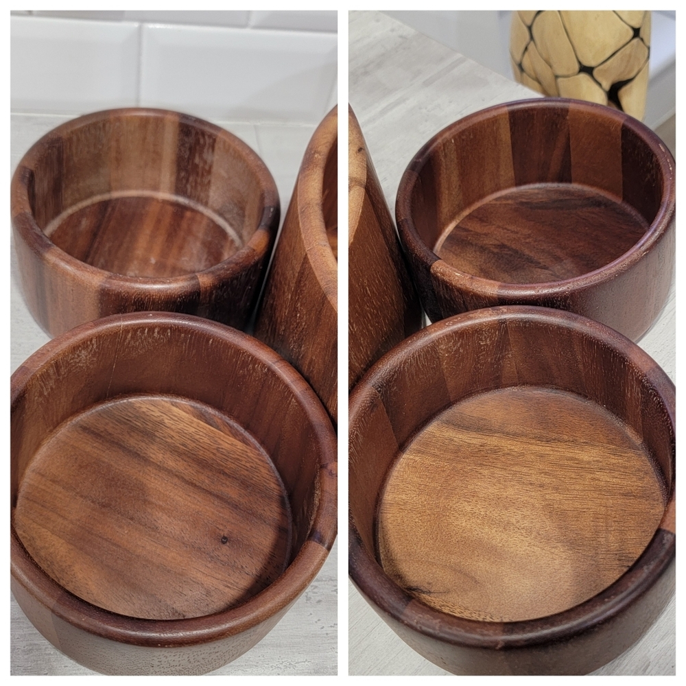 Vintage Wooden Salad Bowl Set: Serving Bowl & 4 Small Bowls - Picture 10 of 17